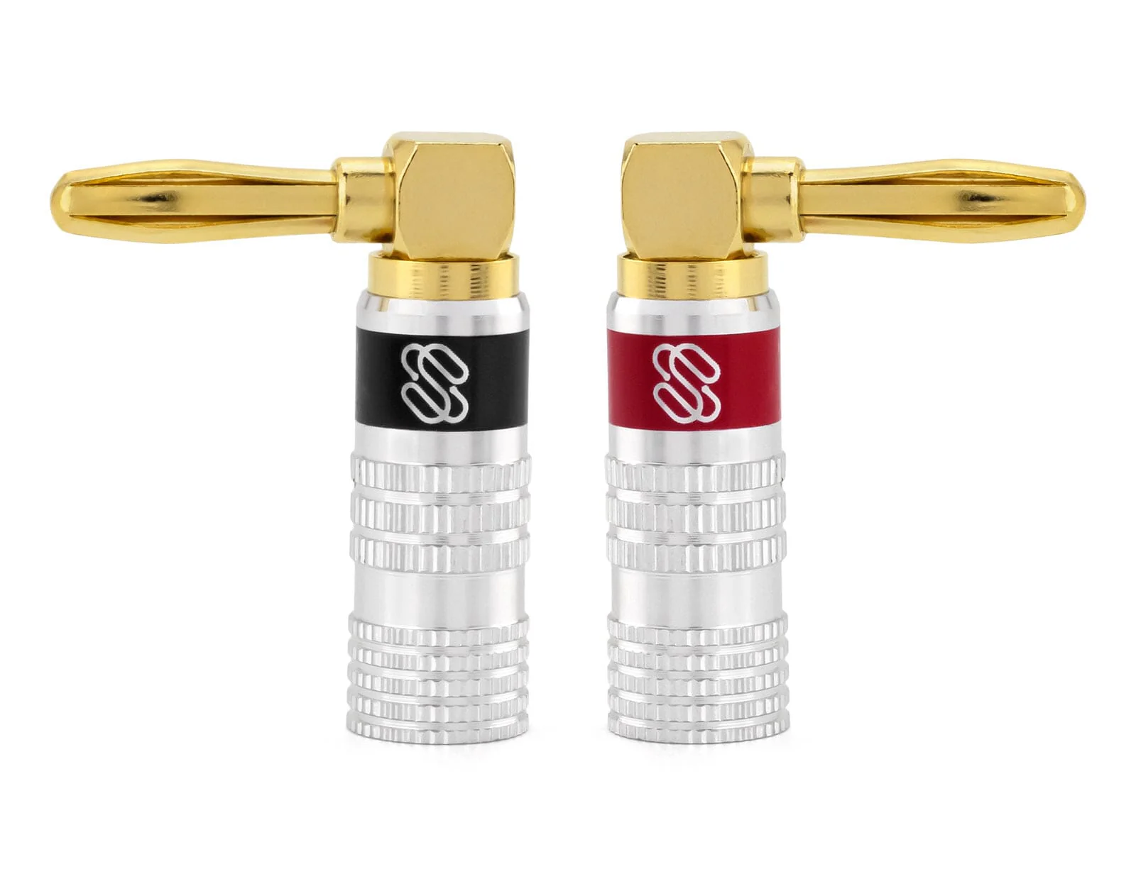 Silverback Right-Angle Banana Plugs (2024 Update) for Speaker Wire – Dual-Screw Lock, 24k Gold, Anti-Short Coating (Up to 10 AWG) - Image 3