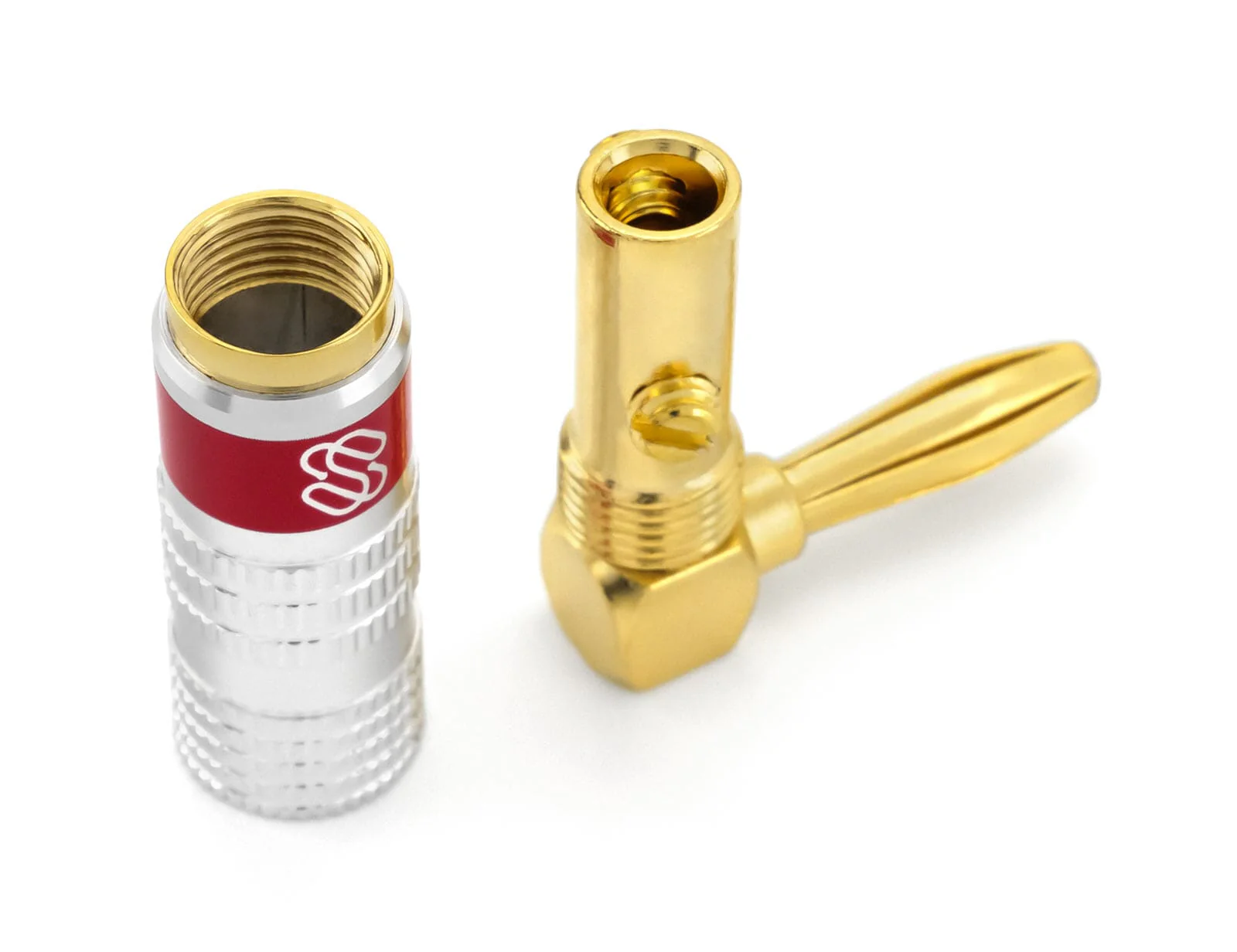 Silverback Right-Angle Banana Plugs (2024 Update) for Speaker Wire – Dual-Screw Lock, 24k Gold, Anti-Short Coating (Up to 10 AWG) - Image 6