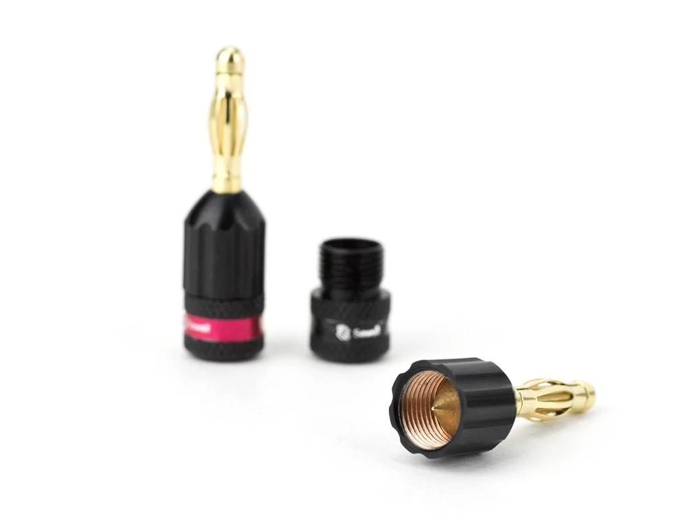 Strike Banana Plugs for Speaker Wire with V-Lock Technology, 24k Gold, Compact Solder-Free Connectors (12–18 AWG) - Image 3
