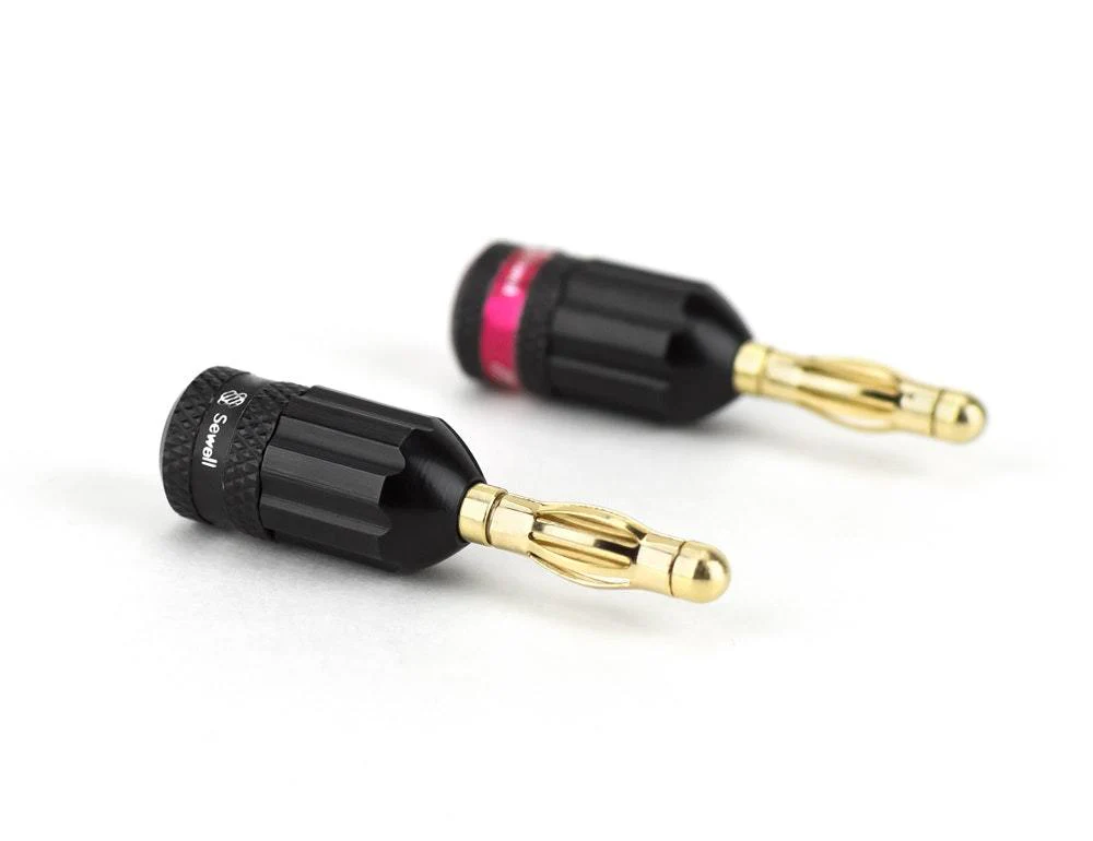 Strike Banana Plugs for Speaker Wire with V-Lock Technology, 24k Gold, Compact Solder-Free Connectors (12–18 AWG) - Image 4